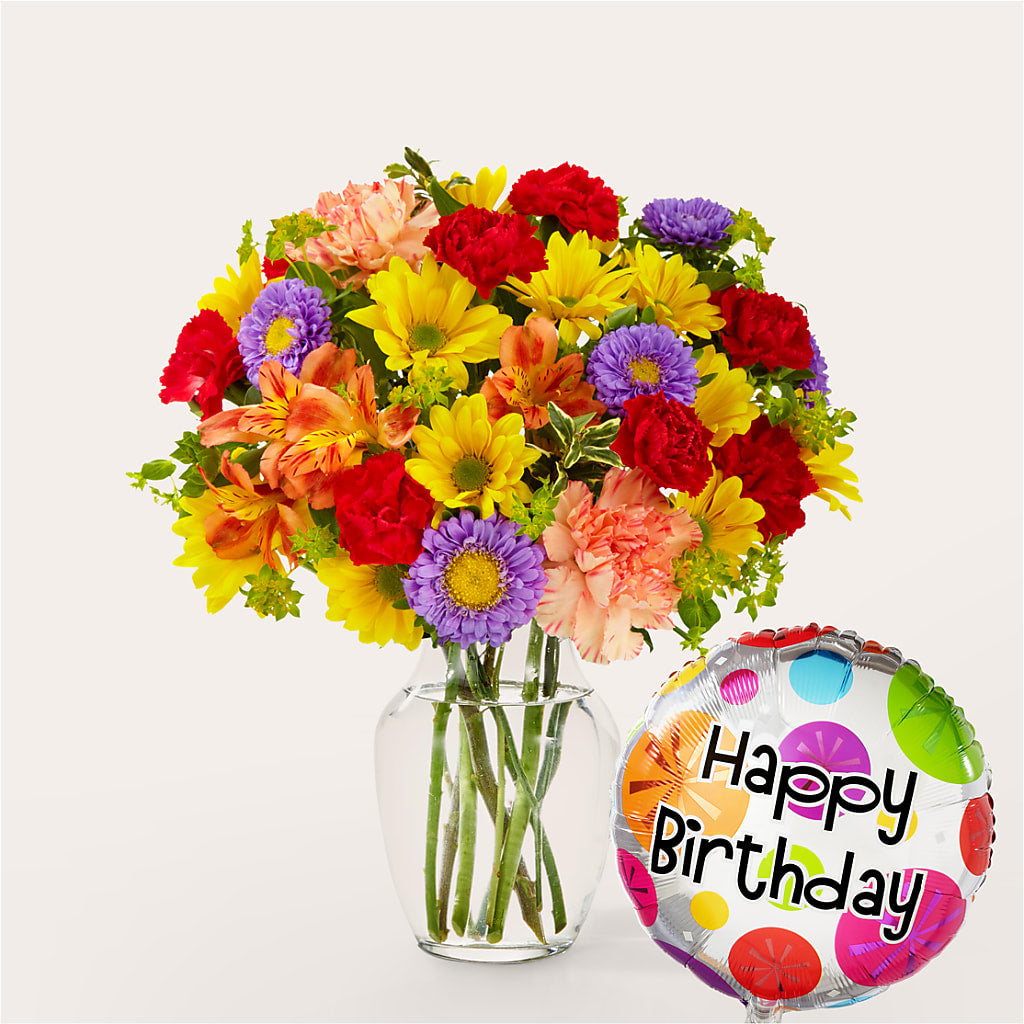 Kaleidoscope Bouquet with Birthday Balloon – Gifted Delights, Bullhead City AZ