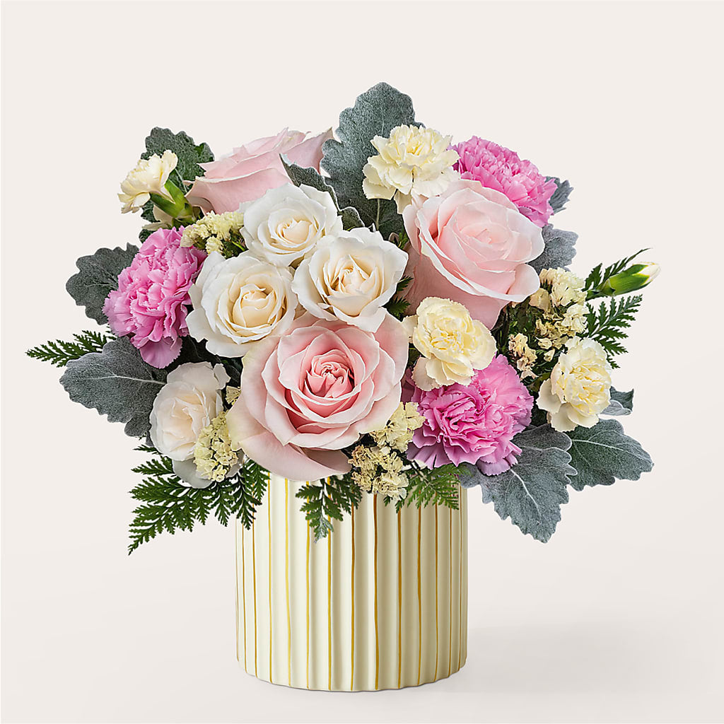 Blissful Moments Bouquet with Ivory Vase – Gifted Delights, Bullhead City AZ